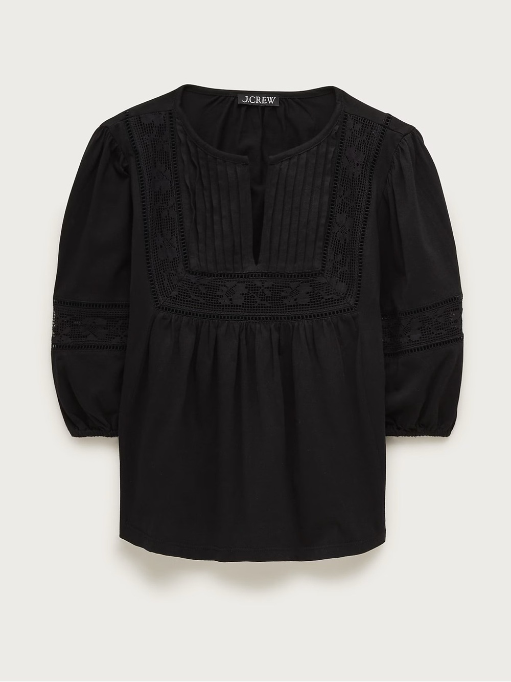 J. Crew Lace-trim puff-sleeve shirt in broken-in jersey